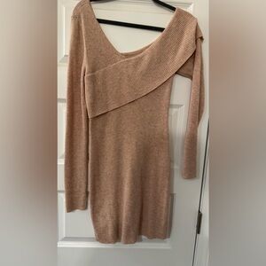 Lovers + Friends Off-the-Shoulder Tan Sweater Dress